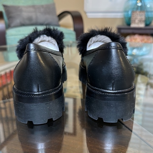 NWOB 🔥 Kate Spade Posh Winter Black‎ Leather Faux Fur Preppy Loafers Size 8 - Picture 9 of 15